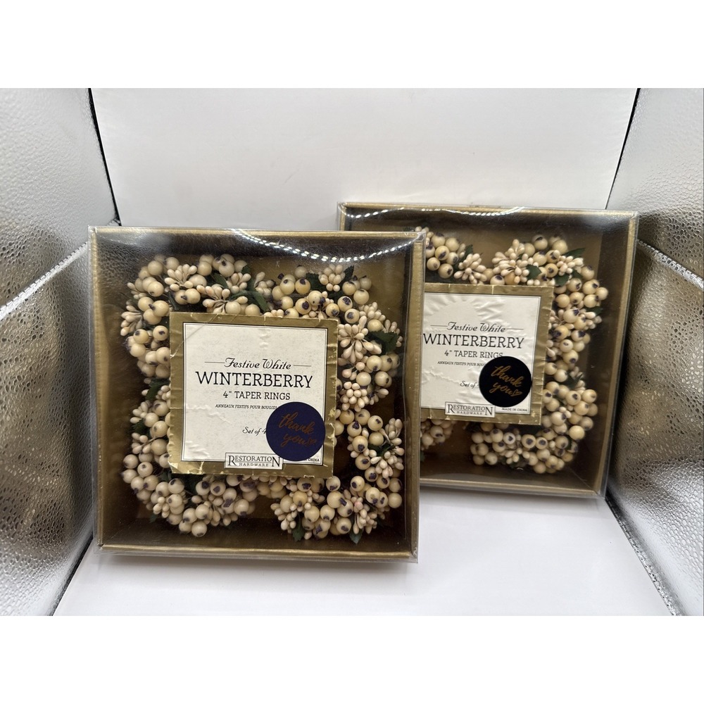 Restoration Hardware White Winterberry Taper Rings Set of 8 Holiday Decor‎